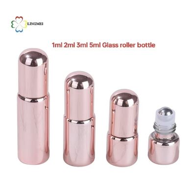 quality  Premium UV Electroplated Rose Gold Glass Roller Bottles | 1ml 2ml 3ml 5ml Mini Essential Oil & Perfume Vial for Travel factory