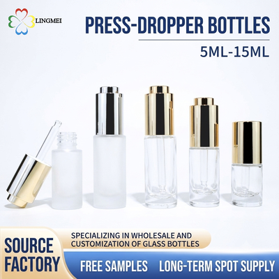 quality  Luxury Push-Button Dropper Glass Bottle 5ml 10ml 15ml for Essential Oils & Cosmetic Serums factory