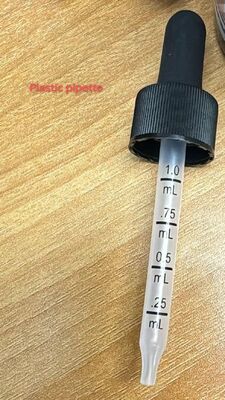 18/410, 20/410 black plastic  intermittent stripes  ring with  black frosted rubber tip and a pointed amber graduated pipette