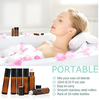 Glass Oil Bottles For Essential Oils,2ml(5/8Dram) Amber Glass Roller Bottles With Stainless Steel Roller Balls Empty Gl