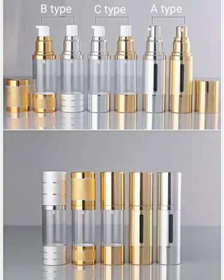 15ml 20ml 30ml 50ml 100ml  airless window bottle covered with Silver Gold aluminum