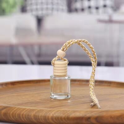 10 ml square empty glass handing car perfume bottle with wooden cap
