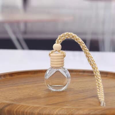 10 ml square empty glass handing car perfume bottle with wooden cap
