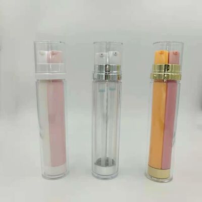 Dual chamber double tube airless bottle 15ml*2 25ml*2 75ml*2 with single spout for dispensing