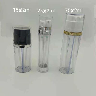 Dual chamber double tube airless bottle 15ml*2 25ml*2 75ml*2 with single spout for dispensing