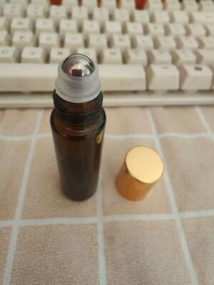 5ml 10ml 15ml 30ml Amber glass Roll on bottle with steel roller and gold aluminum cap