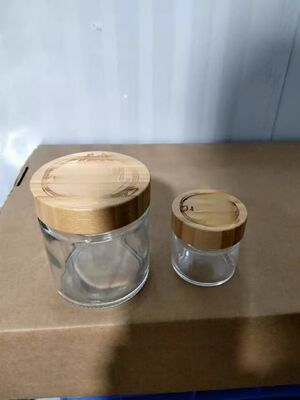 2oz 9oz clear glass jar with Common screw bamboo cap and cap Laser -engraved  logo