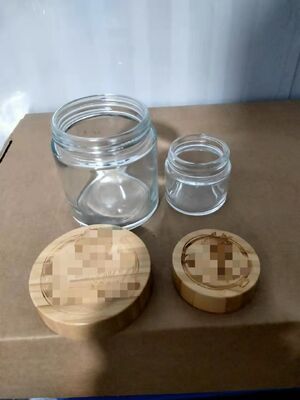 2oz 9oz clear glass jar with Common screw bamboo cap and cap Laser -engraved  logo