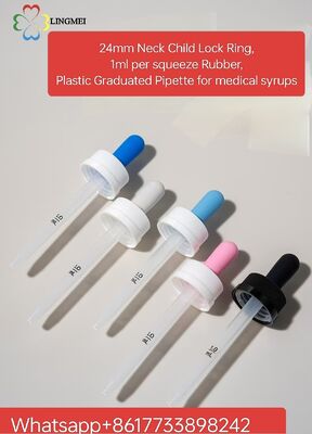 100ml PE bottle with 24mm Neck Child Lock ring & 1ml per squeeze Rubber & Plastic Graduated Pipette for medical syrups