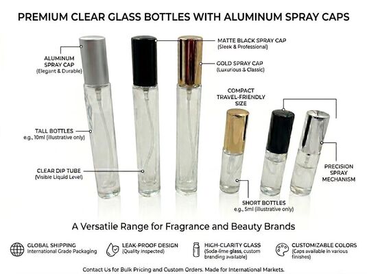 Premium Thick-Wall Glass Perfume Bottle with Electroplated Aluminum Sprayer 3ml 5ml 8ml 10ml 15ml 20ml 30ml