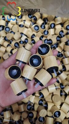 18mm/410 Eco-Friendly Natural Bamboo Anti-Theft Dropper Cap for Essential Oil Glass Bottles - Tamper-Evident Screw Closure