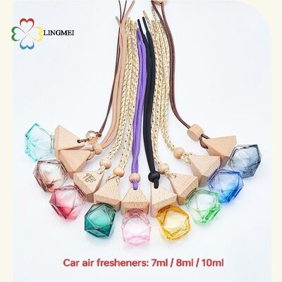 Empty Hanging Glass Car Air Freshener Empty Bottles Wholesale | 5ml 8ml 10ml Car Diffuser Bottle with Bamboo Wooden Cap