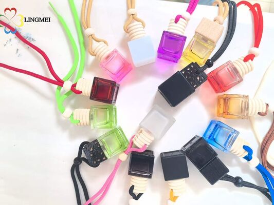 Empty Hanging Glass Car Air Freshener Empty Bottles Wholesale | 5ml 8ml 10ml Car Diffuser Bottle with Bamboo Wooden Cap