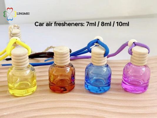 Empty Hanging Glass Car Air Freshener Empty Bottles Wholesale | 5ml 8ml 10ml Car Diffuser Bottle with Bamboo Wooden Cap