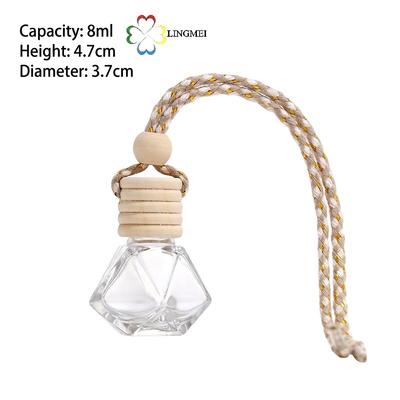 Empty Hanging Glass Car Air Freshener Empty Bottles Wholesale | 5ml 8ml 10ml Car Diffuser Bottle with Bamboo Wooden Cap