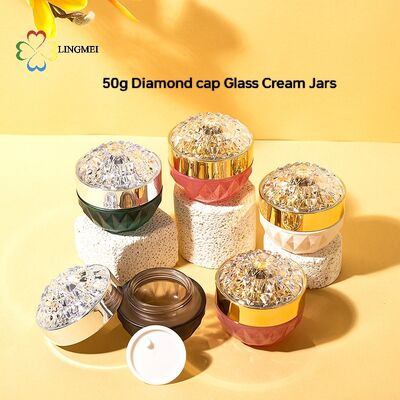 Luxury Diamond Lid Glass Cream Jar 30g 50g for Cosmetic Packaging
