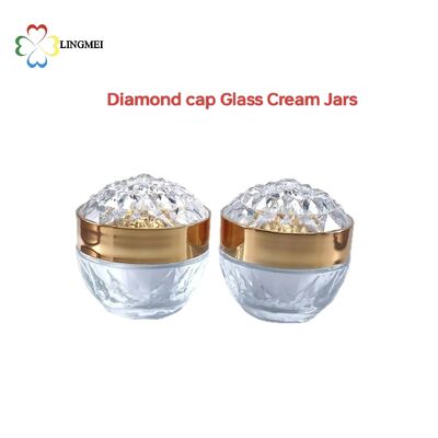 Luxury Diamond Lid Glass Cream Jar 30g 50g for Cosmetic Packaging