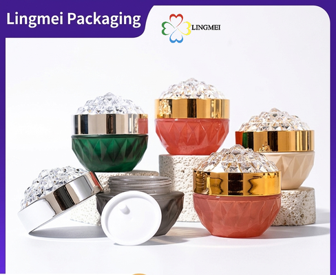 Luxury Diamond Lid Glass Cream Jar 30g 50g for Cosmetic Packaging