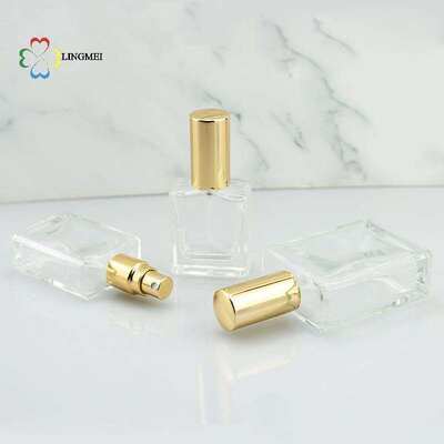 Wholesale Flat Square Glass Perfume Atomizer Bottles | 10ml, 15ml, 30ml Empty Refillable Spray Bottles with Metallic Aluminum& Wooden Caps
