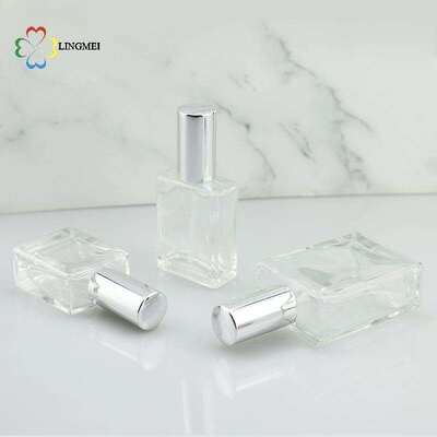 Wholesale Flat Square Glass Perfume Atomizer Bottles | 10ml, 15ml, 30ml Empty Refillable Spray Bottles with Metallic Aluminum& Wooden Caps