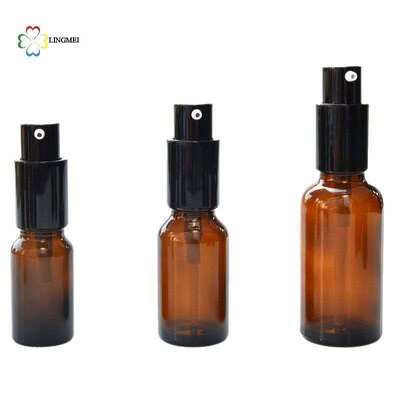 Wholesale Amber Glass Spray Bottle 5ml, 10ml, 15ml, 20ml, 30ml, 50ml, 100ml and Cosmetic Lotion Pump Bottles with 18mm neck Bird Mouth Pump for Essential Oils and Serums