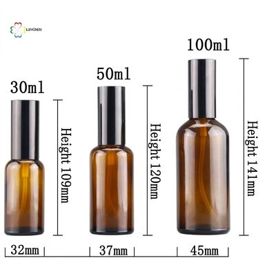 Wholesale Amber Glass Spray Bottle 5ml, 10ml, 15ml, 20ml, 30ml, 50ml, 100ml and Cosmetic Lotion Pump Bottles with 18mm neck Bird Mouth Pump for Essential Oils and Serums