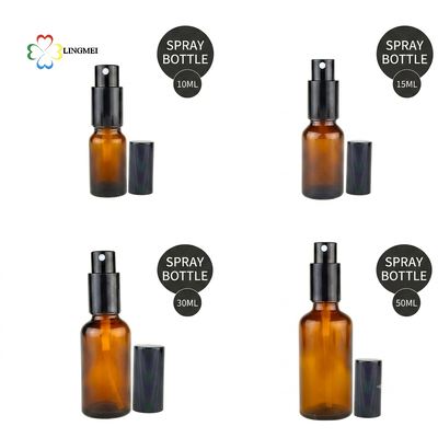 Wholesale Amber Glass Spray Bottle 5ml, 10ml, 15ml, 20ml, 30ml, 50ml, 100ml and Cosmetic Lotion Pump Bottles with 18mm neck Bird Mouth Pump for Essential Oils and Serums