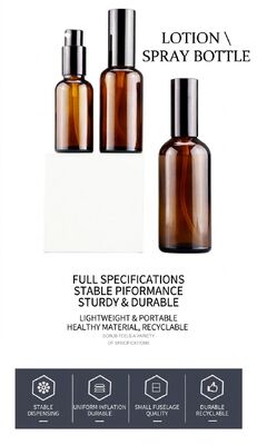 Wholesale Amber Glass Spray Bottle 5ml, 10ml, 15ml, 20ml, 30ml, 50ml, 100ml and Cosmetic Lotion Pump Bottles with 18mm neck Bird Mouth Pump for Essential Oils and Serums