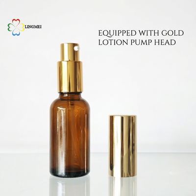 Wholesale Amber Glass Spray Bottle 5ml, 10ml, 15ml, 20ml, 30ml, 50ml, 100ml and Cosmetic Lotion Pump Bottles with 18mm neck Bird Mouth Pump for Essential Oils and Serums