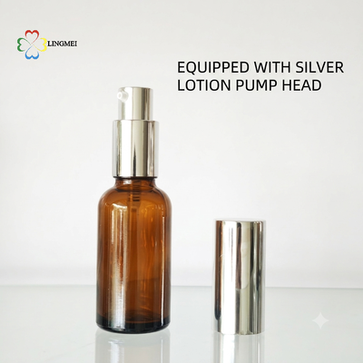 Wholesale Amber Glass Spray Bottle 5ml, 10ml, 15ml, 20ml, 30ml, 50ml, 100ml and Cosmetic Lotion Pump Bottles with 18mm neck Bird Mouth Pump for Essential Oils and Serums