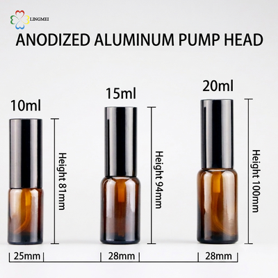 Wholesale Amber Glass Spray Bottle 5ml, 10ml, 15ml, 20ml, 30ml, 50ml, 100ml and Cosmetic Lotion Pump Bottles with 18mm neck Bird Mouth Pump for Essential Oils and Serums