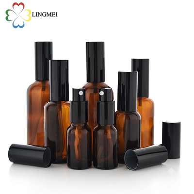 Wholesale Amber Glass Spray Bottle 5ml, 10ml, 15ml, 20ml, 30ml, 50ml, 100ml and Cosmetic Lotion Pump Bottles with 18mm neck Bird Mouth Pump for Essential Oils and Serums