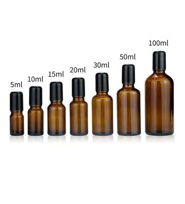 Amber Glass Roller Bottles 5ml, 10ml, 15ml, 20ml, 30ml, 50ml, 100ml for Essential Oils Wholesale | 5ml-100ml UV Light-Blocking Empty Glass Roll-on Bottles with Steel/Glass Balls