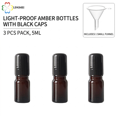 Amber Glass Roller Bottles 5ml, 10ml, 15ml, 20ml, 30ml, 50ml, 100ml for Essential Oils Wholesale | 5ml-100ml UV Light-Blocking Empty Glass Roll-on Bottles with Steel/Glass Balls