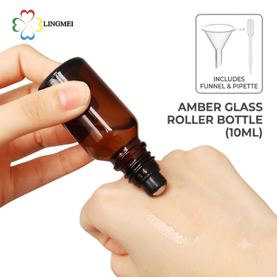 Amber Glass Roller Bottles 5ml, 10ml, 15ml, 20ml, 30ml, 50ml, 100ml for Essential Oils Wholesale | 5ml-100ml UV Light-Blocking Empty Glass Roll-on Bottles with Steel/Glass Balls