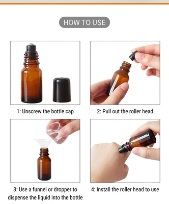 Amber Glass Roller Bottles 5ml, 10ml, 15ml, 20ml, 30ml, 50ml, 100ml for Essential Oils Wholesale | 5ml-100ml UV Light-Blocking Empty Glass Roll-on Bottles with Steel/Glass Balls