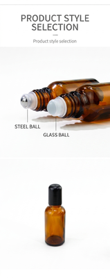 Amber Glass Roller Bottles 5ml, 10ml, 15ml, 20ml, 30ml, 50ml, 100ml for Essential Oils Wholesale | 5ml-100ml UV Light-Blocking Empty Glass Roll-on Bottles with Steel/Glass Balls